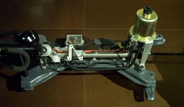 An electro-hydraulic power steering pump and rack assembly